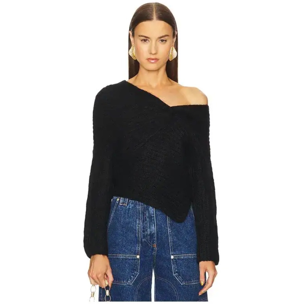 CULT GAlA
Lea Knit Top Elegant Black Off-Shoulder Sweater Size XL New w tag $368